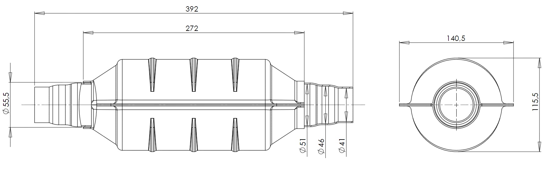 Catalizator universal Euro 3 Autometal rot 115 A806 3 Drawing A806A807 Catalizator universal Euro 3 Autometal rot 115 A806 - imagine 3